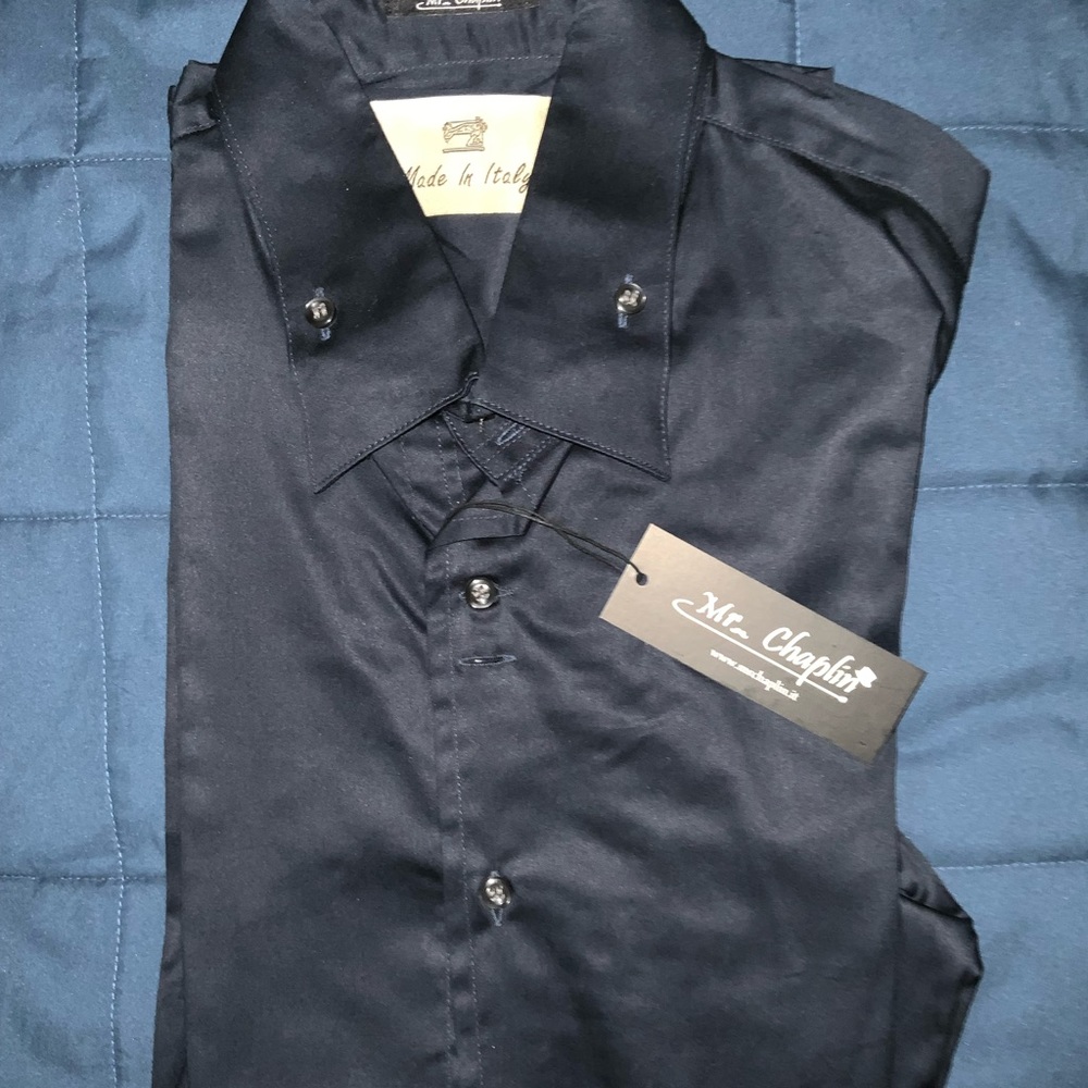 Chaplin navy silky shirt, size XXL